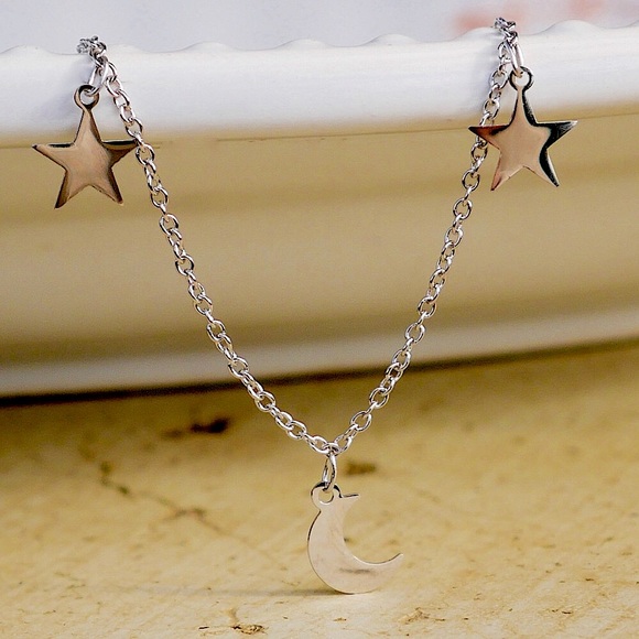 S925 Moon Star Double Layered Necklace - Picture 2 of 9